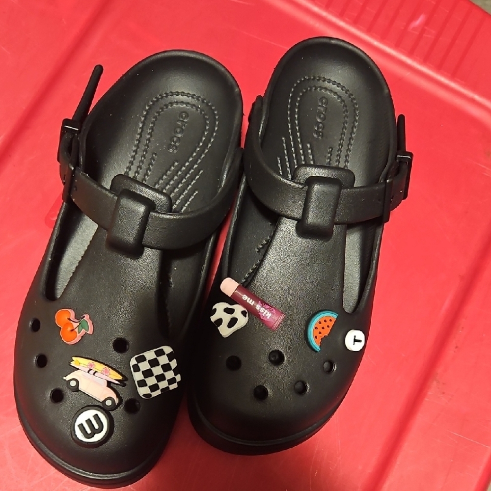 Mary Jane CROCS Black Slip-on with Fun Charms..Perfect Condition..Wore Once..